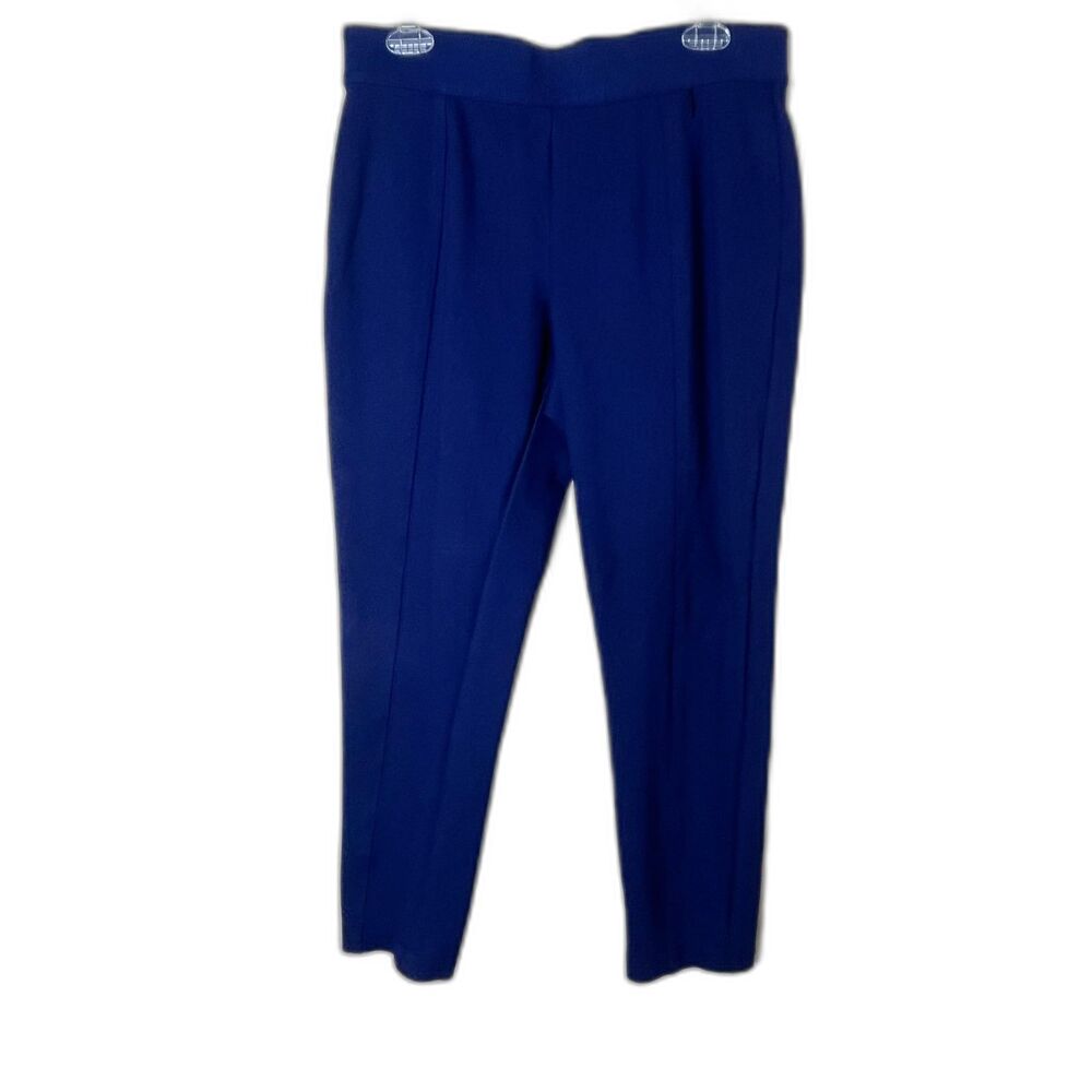 Anne Klein Blue Pull On Pleated Elastic Dress Pants Skinny Leg Viscose Size 12